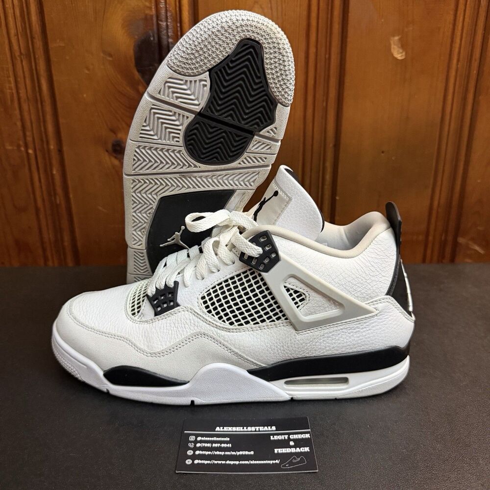Air Jordan 4 Retro Military Black/White 2022 Release Size 10.5 Men (DH6927-111)